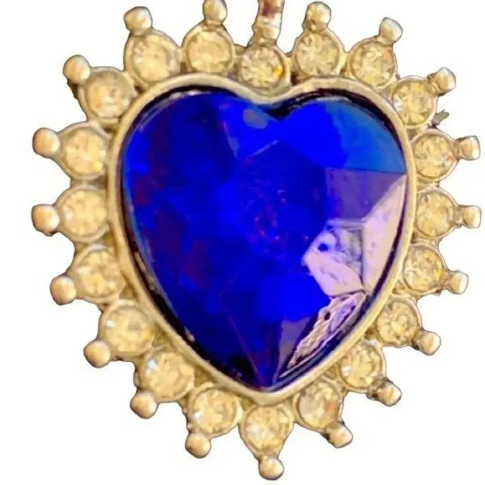 Titanic Inspired Blue Heart Pendant Necklace with Swarovski Crystals in Gift Box